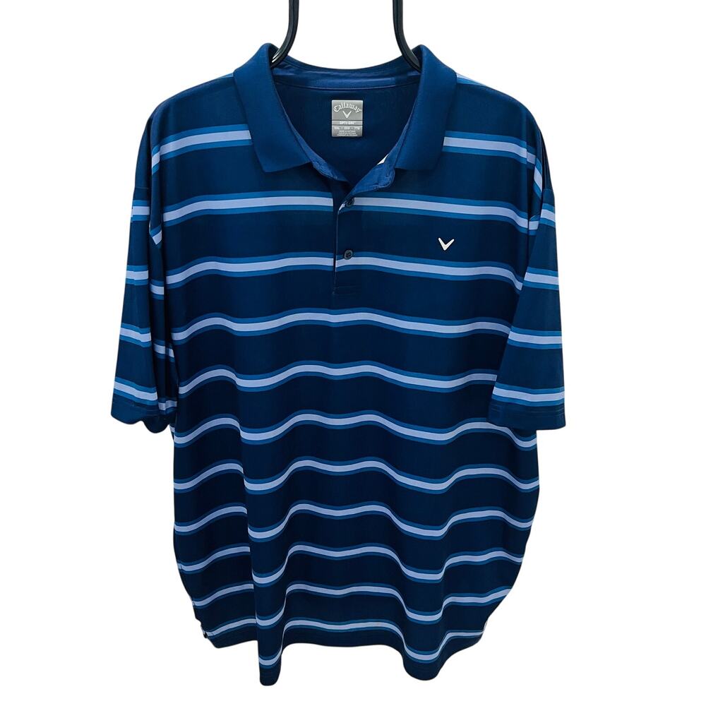 Callaway Golf Polo Shirt Men XL Blue Striped Opti-Dri Short Sleeve Performance